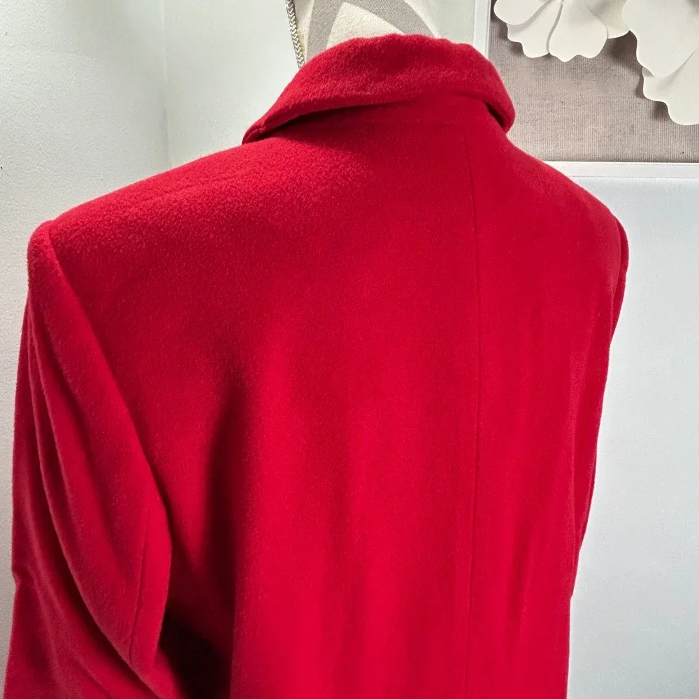 Louben Red Wool Cashmere Blend Button Front‎ Blazer Jacket Pea Coat Size 12